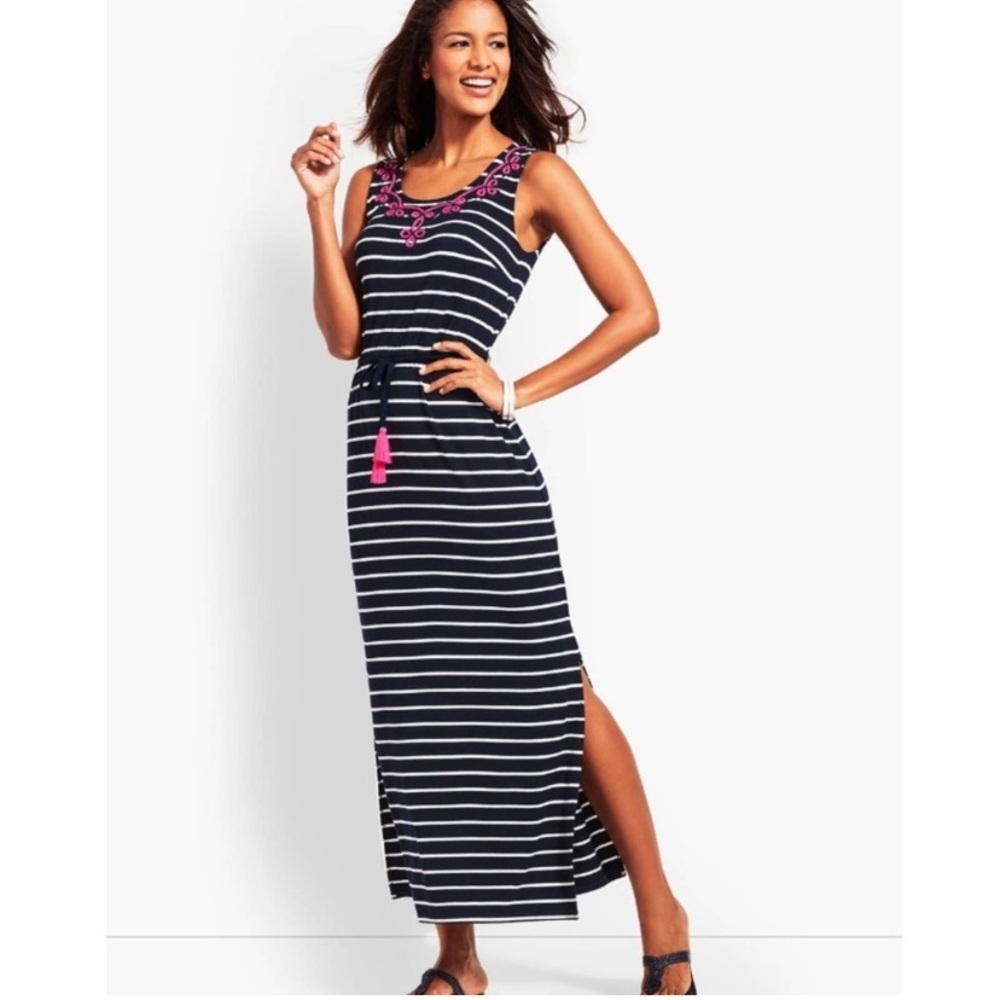 Talbots Navy and White Striped Maxi Dress